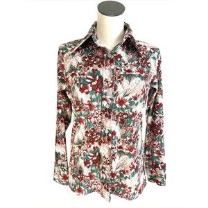 Cape Cod Match Mates Women's Size 12 Button Down Floral Shirt Blouse VTG 70s